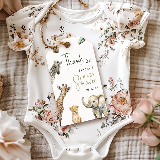 Oerwoud Safari Animals Baby shower Hartelijk dank Cadeaulabel