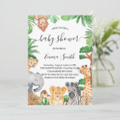 Oerwoud Safari Animals Baby shower Invitation Kaart (Staand voorkant)