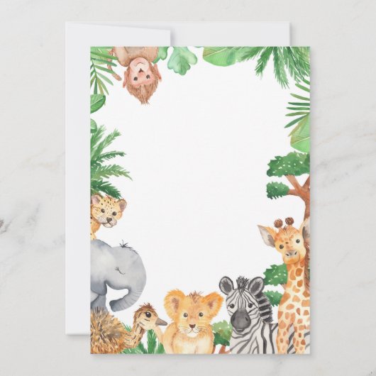 Oerwoud Safari Animals Baby shower Invitation Kaart (Achterkant)