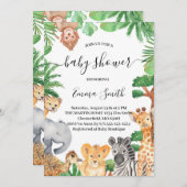 Oerwoud Safari Animals Baby shower Invitation Kaart (Voorkant / Achterkant)