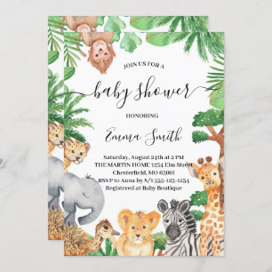 Oerwoud Safari Animals Baby shower Invitation Kaart