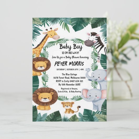 Oerwoud Safari Animals Baby shower Kaart (Staand voorkant)