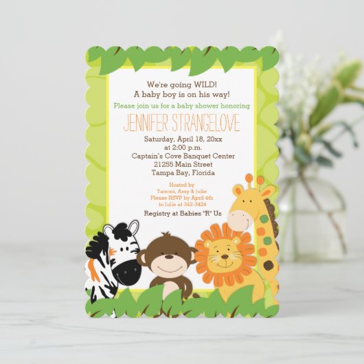Oerwoud Safari Animals Baby shower Kaart (Staand voorkant)
