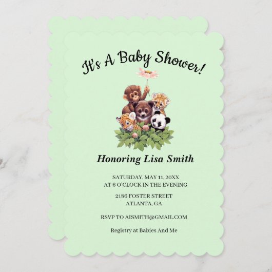 Oerwoud Safari Animals Baby shower Kaart (Voorkant / Achterkant)