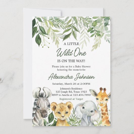 Oerwoud Safari Animals Baby shower Kaart (Voorkant)