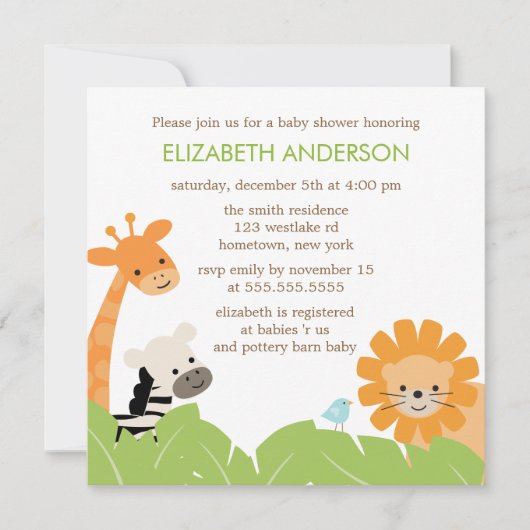 Oerwoud Safari Animals Baby shower Kaart (Voorkant)