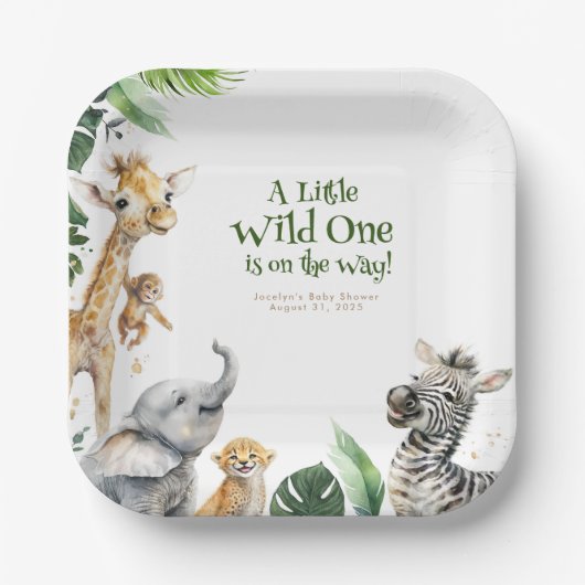 Oerwoud Safari Animals Baby shower Papieren Bordje (Voorkant)