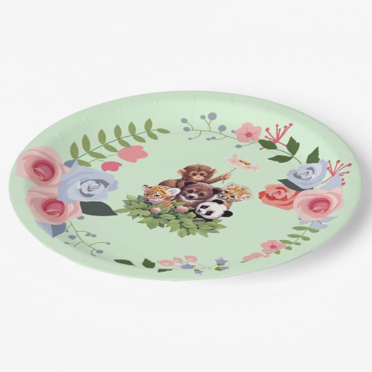 Oerwoud Safari Animals Baby shower Papieren Bordje (Gekanteld)