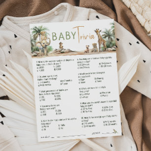 Oerwoud Safari Animals Baby shower Trivia Kaart