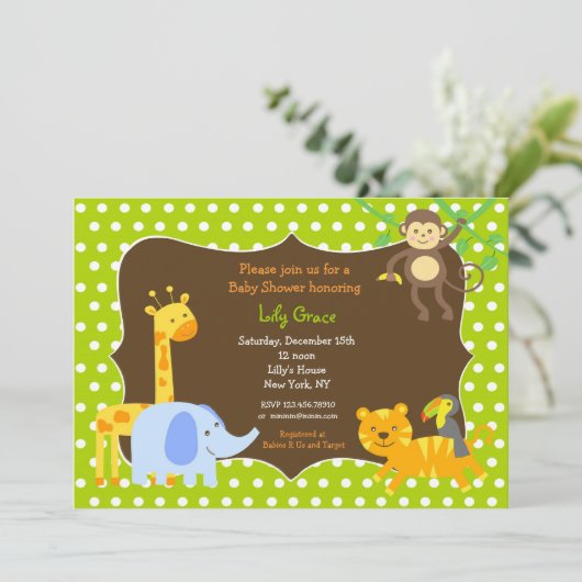 Oerwoud Safari Animals Baby Shower-uitnodigingen Kaart (Staand voorkant)