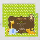 Oerwoud Safari Animals Baby Shower-uitnodigingen Kaart (Voorkant / Achterkant)