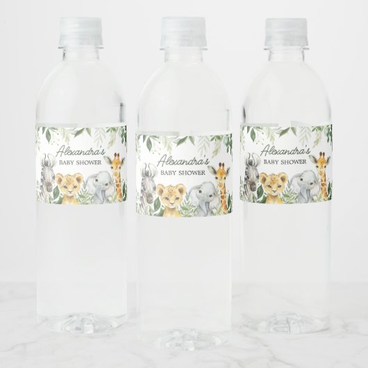 Oerwoud Safari Animals Baby shower Waterfles Etiket (Flessen)