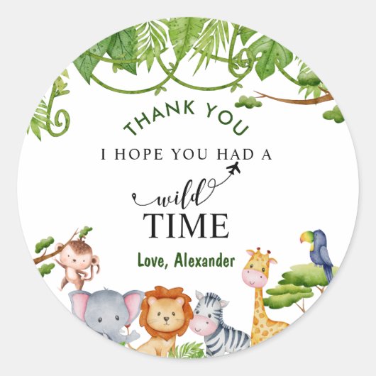Oerwoud Safari Animals Birthday Dank je Ronde Sticker (Voorkant)