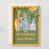 Oerwoud Safari Animals Birthday Party Custom Kaart (Voorkant)