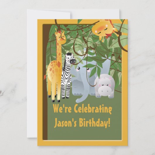Oerwoud Safari Animals Birthday Party Custom Kaart (Voorkant)