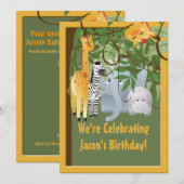 Oerwoud Safari Animals Birthday Party Custom Kaart (Voorkant / Achterkant)
