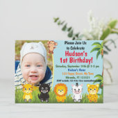 Oerwoud Safari Animals Birthday-uitnodiging Kaart (Staand voorkant)