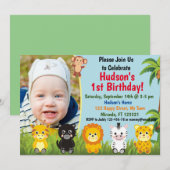 Oerwoud Safari Animals Birthday-uitnodiging Kaart (Voorkant / Achterkant)