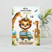 Oerwoud Safari Animals Boy 1st Birthday Kaart (Staand voorkant)