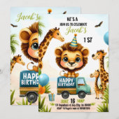 Oerwoud Safari Animals Boy 1st Birthday Kaart (Voorkant / Achterkant)