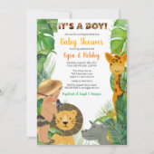 Oerwoud Safari Animals Boy Baby shower Invitation Kaart (Voorkant)
