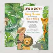 Oerwoud Safari Animals Boy Baby shower Invitation Kaart (Voorkant / Achterkant)