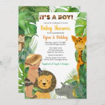 Oerwoud Safari Animals Boy Baby shower Invitation