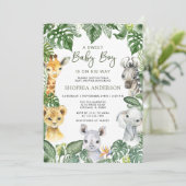 Oerwoud Safari Animals Boy Baby shower Invitation Kaart (Staand voorkant)