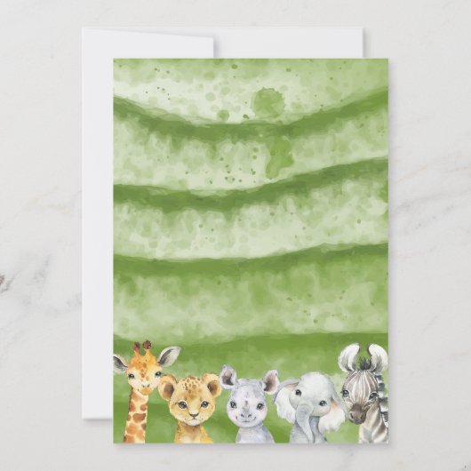 Oerwoud Safari Animals Boy Baby shower Invitation Kaart (Achterkant)