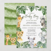 Oerwoud Safari Animals Boy Baby shower Invitation Kaart (Voorkant / Achterkant)