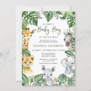 Oerwoud Safari Animals Boy Baby shower Invitation Kaart