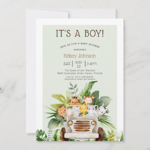 Oerwoud Safari Animals Boy Baby shower Kaart