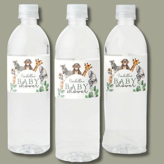 Oerwoud Safari Animals Boy Baby shower Waterfles Etiket