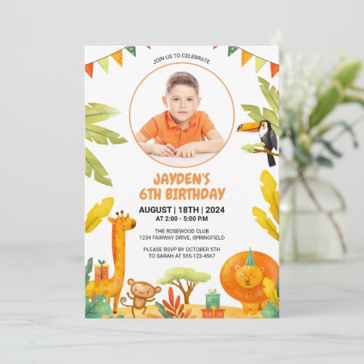 Oerwoud Safari Animals Boy's verjaardagsfeestje Kaart (Staand voorkant)
