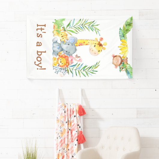 Oerwoud Safari Animals Cute It's a Boy Baby shower Spandoek (Insitu)