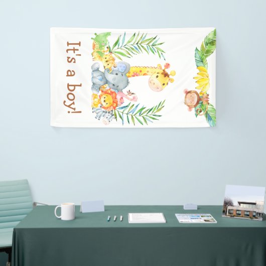 Oerwoud Safari Animals Cute It's a Boy Baby shower Spandoek (Beurs)