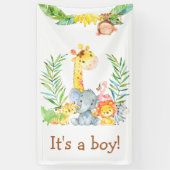 Oerwoud Safari Animals Cute It's a Boy Baby shower Spandoek (Verticaal)