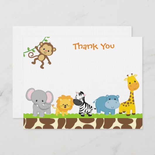Oerwoud Safari Animals Flat Hartelijk dank Kaart (Voorkant / Achterkant)