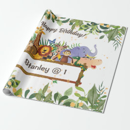 Oerwoud Safari Animals Forest Custom Birthday Cadeaupapier