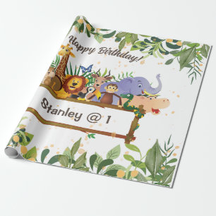 Oerwoud Safari Animals Forest Custom Birthday Cadeaupapier