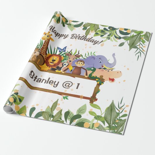 Oerwoud Safari Animals Forest Custom Birthday Cadeaupapier (Uitgerold)