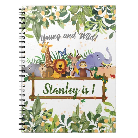 Oerwoud Safari Animals Forest Custom Birthday Notitieboek (Voorkant)