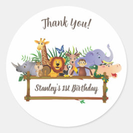 Oerwoud Safari Animals Forest Dank u Verjaardag Ronde Sticker