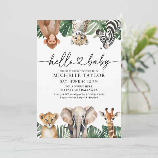 Oerwoud Safari Animals Greenery Baby shower Kaart (Staand voorkant)