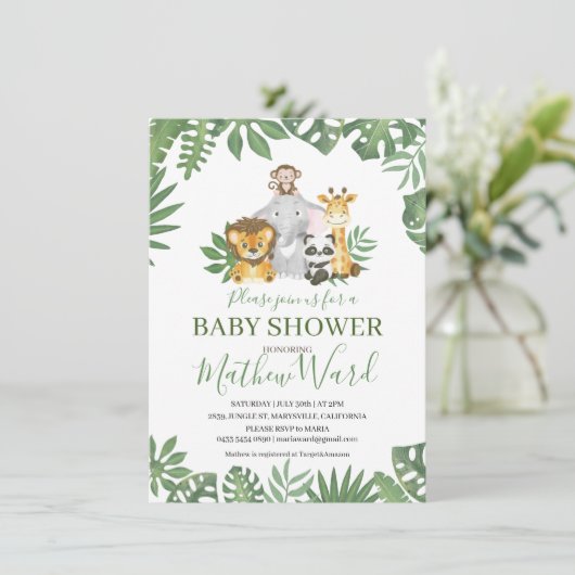 Oerwoud Safari Animals Greenery Boy Baby shower Kaart (Staand voorkant)