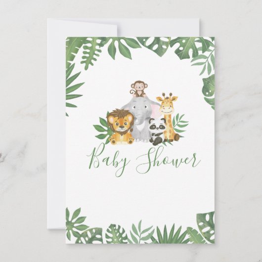 Oerwoud Safari Animals Greenery Boy Baby shower Kaart (Achterkant)