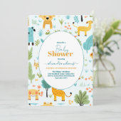 Oerwoud Safari Animals Greenery Boy Baby shower Kaart (Staand voorkant)