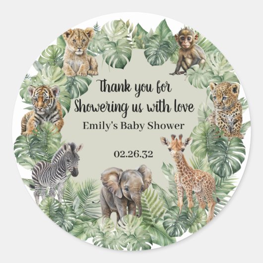 Oerwoud Safari Animals Greenery Boy Baby shower Ronde Sticker (Voorkant)