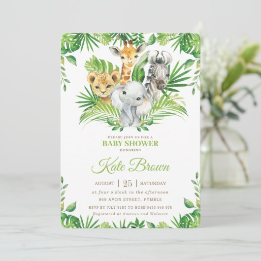 Oerwoud Safari Animals Greenery Nuetral Baby showe Kaart (Staand voorkant)