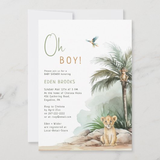 Oerwoud Safari Animals | Het is een jongen! Baby S Kaart (Voorkant)